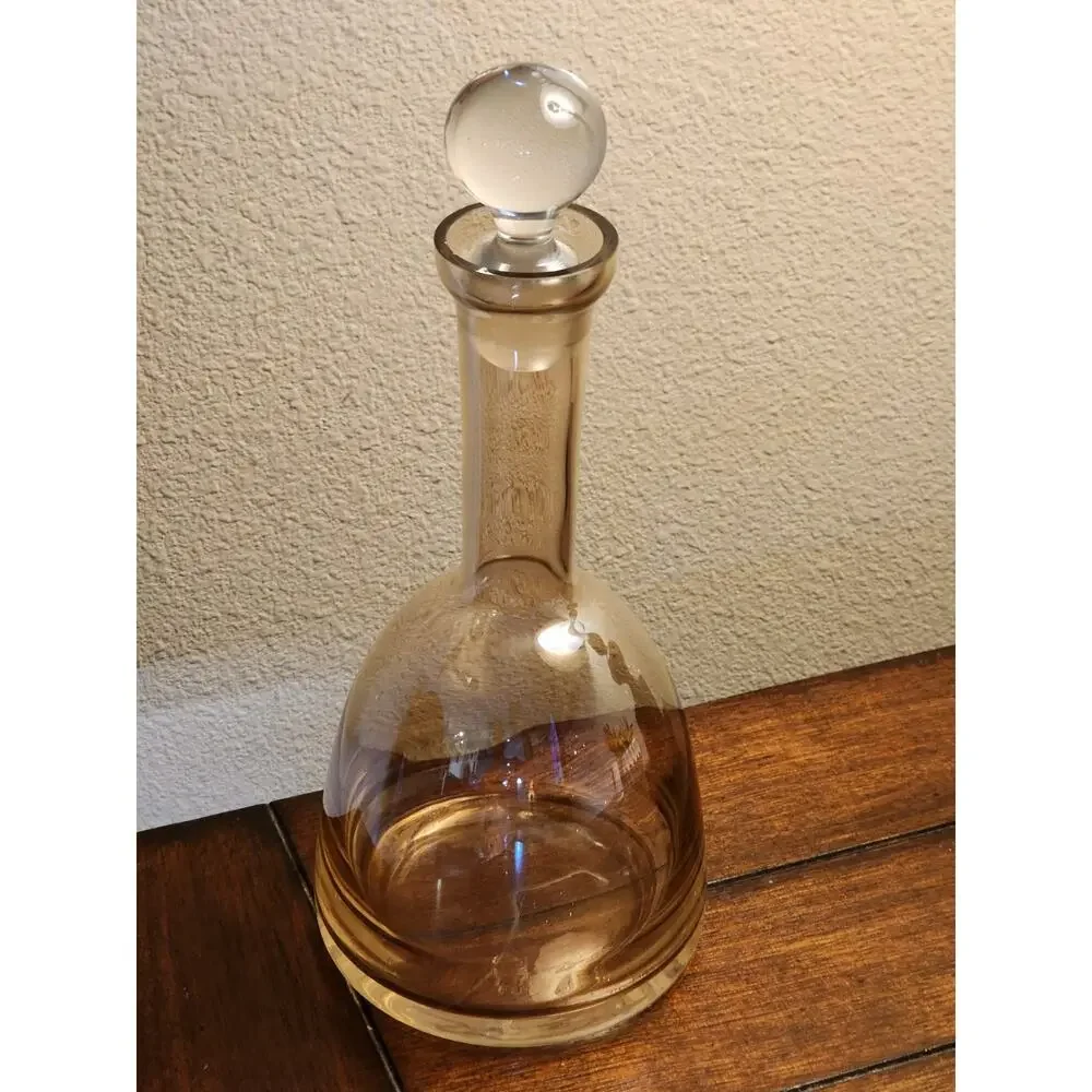 Vintage Amber Iridescent Glass Wine Liquor Decanter with Stopper Barware 11.5